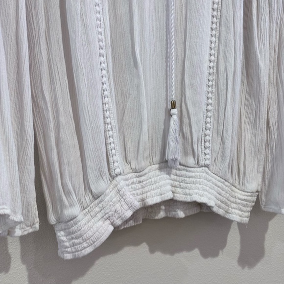 New Direction Women's SZ LWhite Long Sleeve Boho Peasant Top Lace Front Tie - Picture 8 of 10